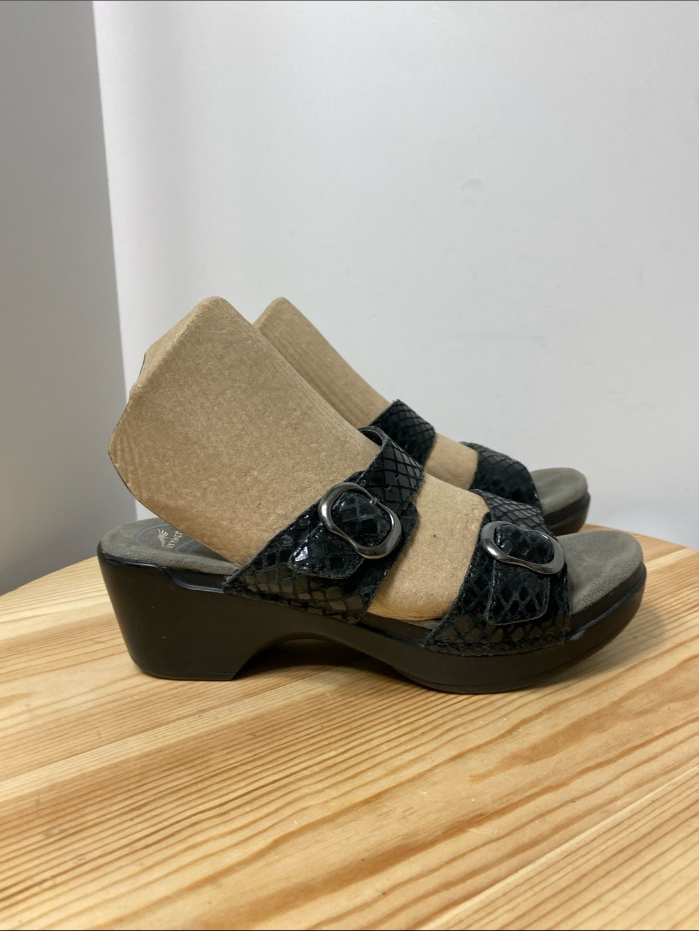 Dansko Sophie Black Leather Double Strap Slide Comfort Sandal Women US7.5-8 EU38
